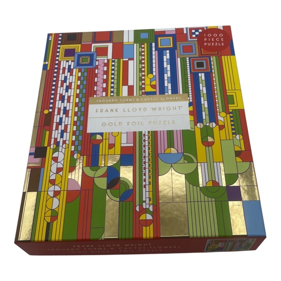 Frank Lloyd Wright Gold Foil Puzzle Saguaro Forms Cactus Flowers 1000 Pieces - Picture 2 of 7